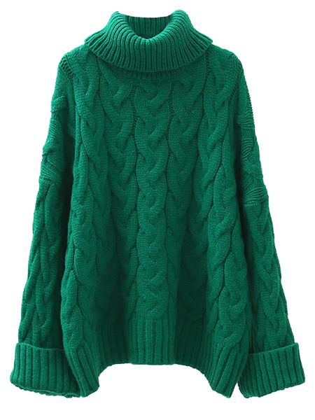 'Jacobina' Cable Knit Roll Neck Long Sweater (3 Colors) | Goodnight Macaroon