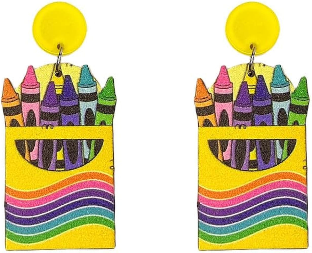 ROSTIVO Colorful Crayon Earrings for Women Teachers \u2013 Lightweight Wood Earrings with Post Ba... | Amazon (US)