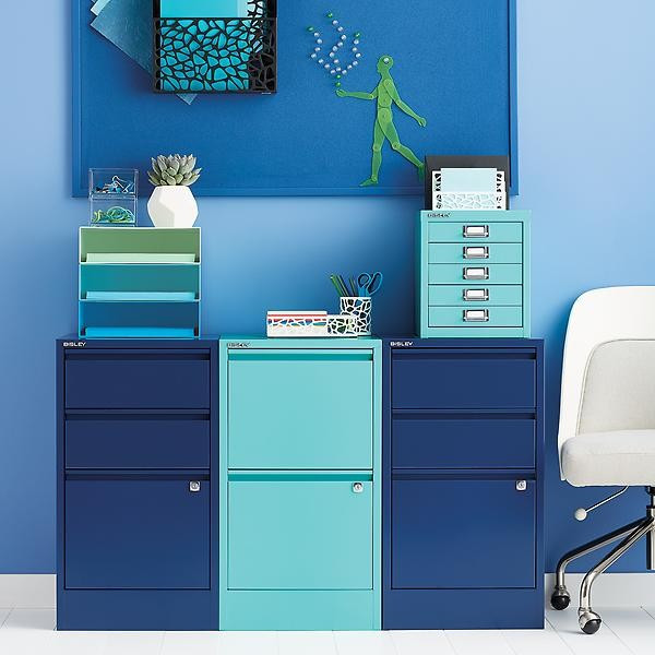 Bisley 3-Drawer Locking Filing Cabinet Oxford Blue | The Container Store