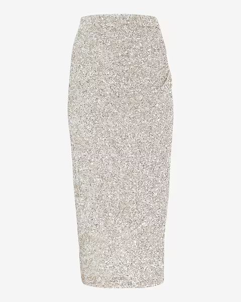 Super High Waisted Sequin Midi Pencil Skirt | Express