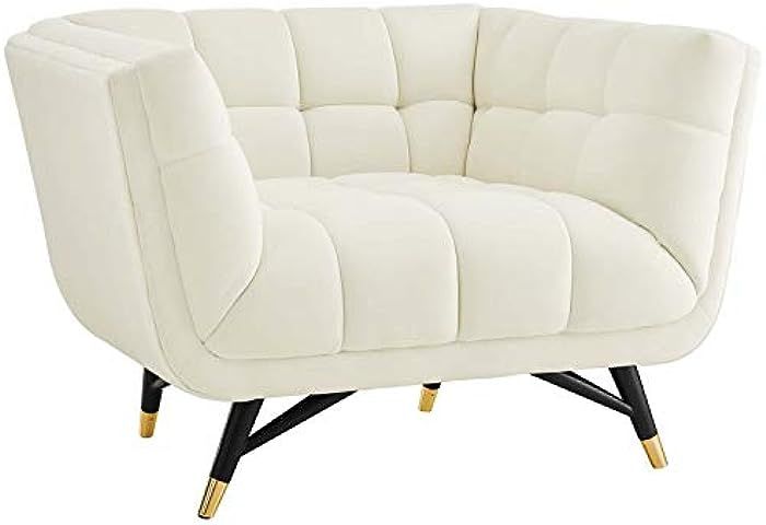 Modway Adept Mid-Century Modern Velvet Upholstered Tufted Accent Arm Lounge Chair in Ivory | Amazon (US)