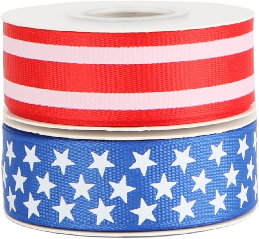 20 Yards Patriotic Ribbon 3/4 Inches Red White Blue Stars and Stripes Grosgrain Ribbon for Memori... | Amazon (US)