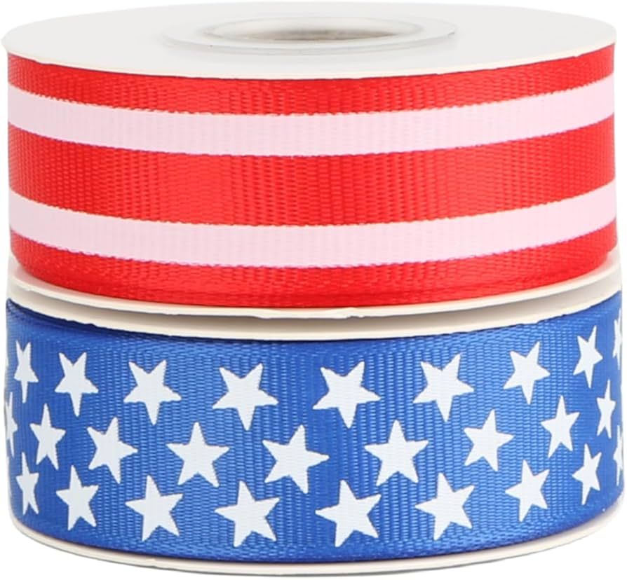 20 Yards Patriotic Ribbon 3/4 Inches Red White Blue Stars and Stripes Grosgrain Ribbon for Memori... | Amazon (US)