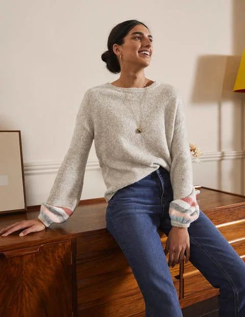 Fluffy Stripe Sweater - Oatmeal Melange | Boden US | Boden (US)