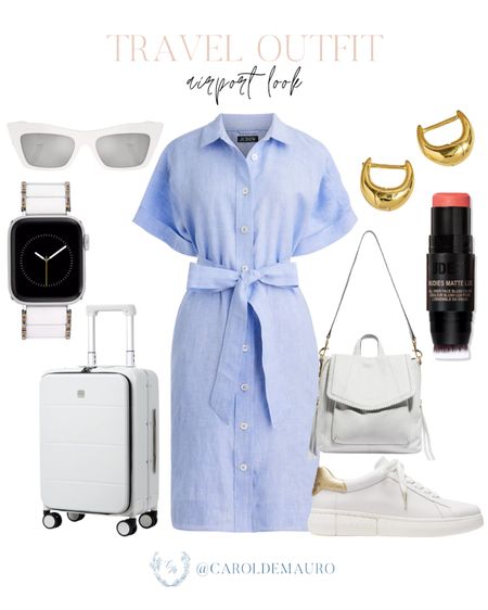 Here's an airport casual outfit inspo that you can copy: blue shirt dress, white sneakers, white crossbody bag, and more!
#traveloutfit #vacationlook #springfashion #capsulewardrobe

#LTKSeasonal #LTKitbag #LTKstyletip