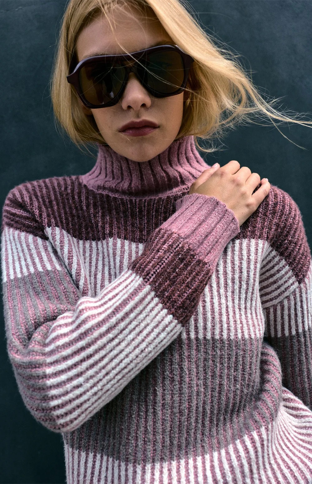 Mila Mock Neck Stripe Sweater | Smokey Rose | Alp N Rock