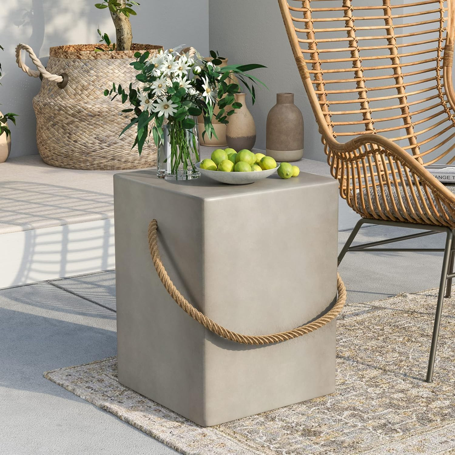 SUNBURY Outdoor Side Table, 18" H Concrete Side Table w Hemp Rope | Amazon (US)