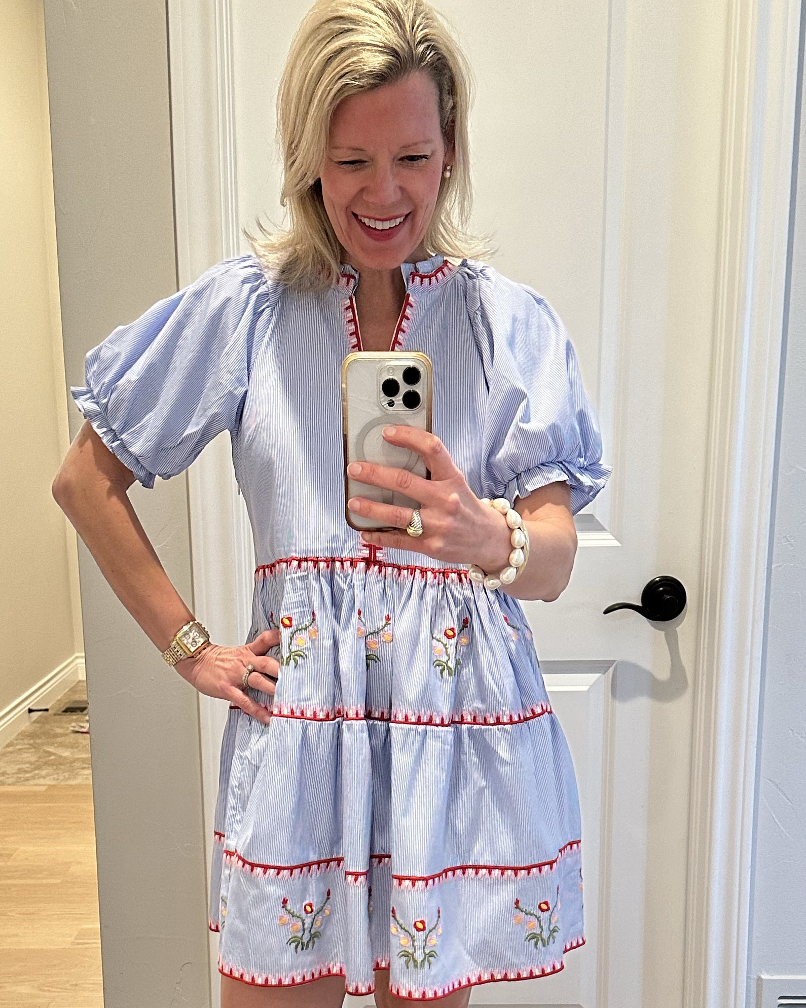 The cutest spring and summer dress! It has beautiful embroidery, so many fun feminine details and fits great. It would be perfect for a casual luncheon or church. I think it would be super fun for patriotic holidays as well! Such a cute dress. It fits true to size.  Spring outfit. Easter dress. Summer dress. Vacation dress. Tnuck. Tuckernuck. 

#LTKParties #LTKSeasonal #LTKWatchNow