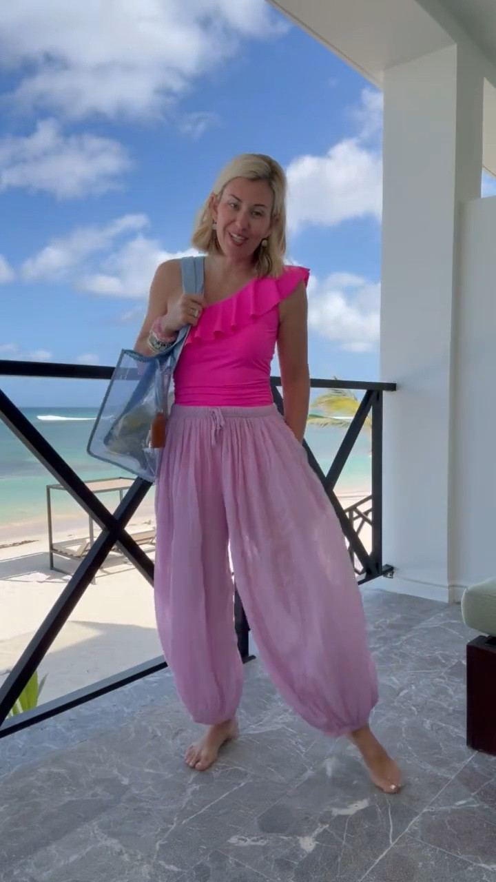 Showing you some one-piece swimsuit looks! This one is flattering & has really good booty coverage and comes in multiple colors. I’m in LOVE with these pants!  I’m wearing a 6 in the suit & xs in pants. 

#LTKSeasonal #LTKmomlife #LTKOver40