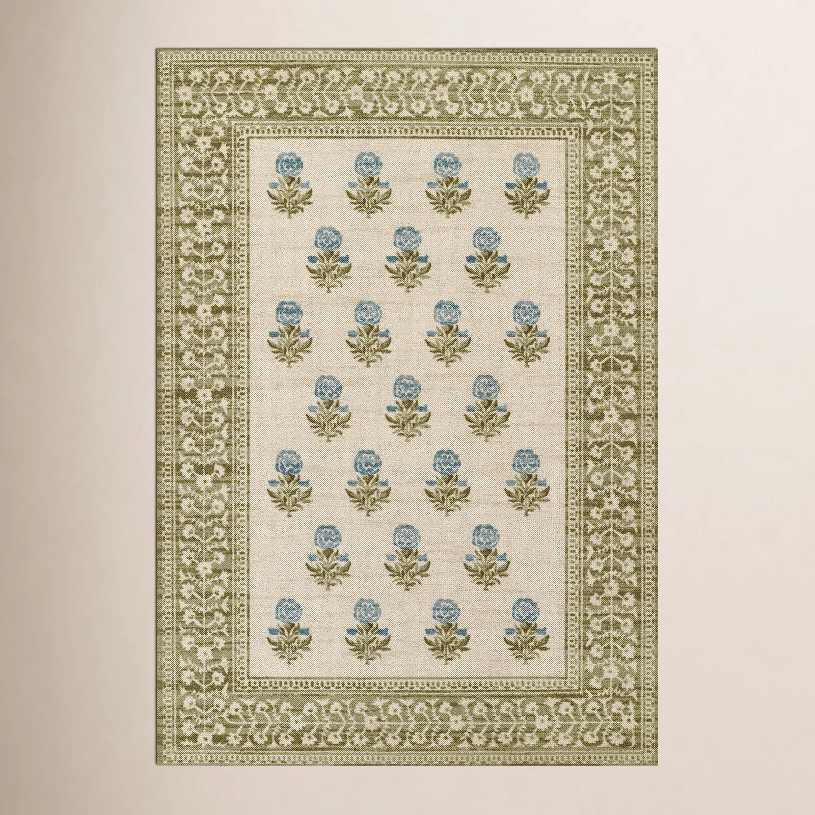 Anders Traditional Floral Wool and Nylon Green Area Rug | Birch Lane