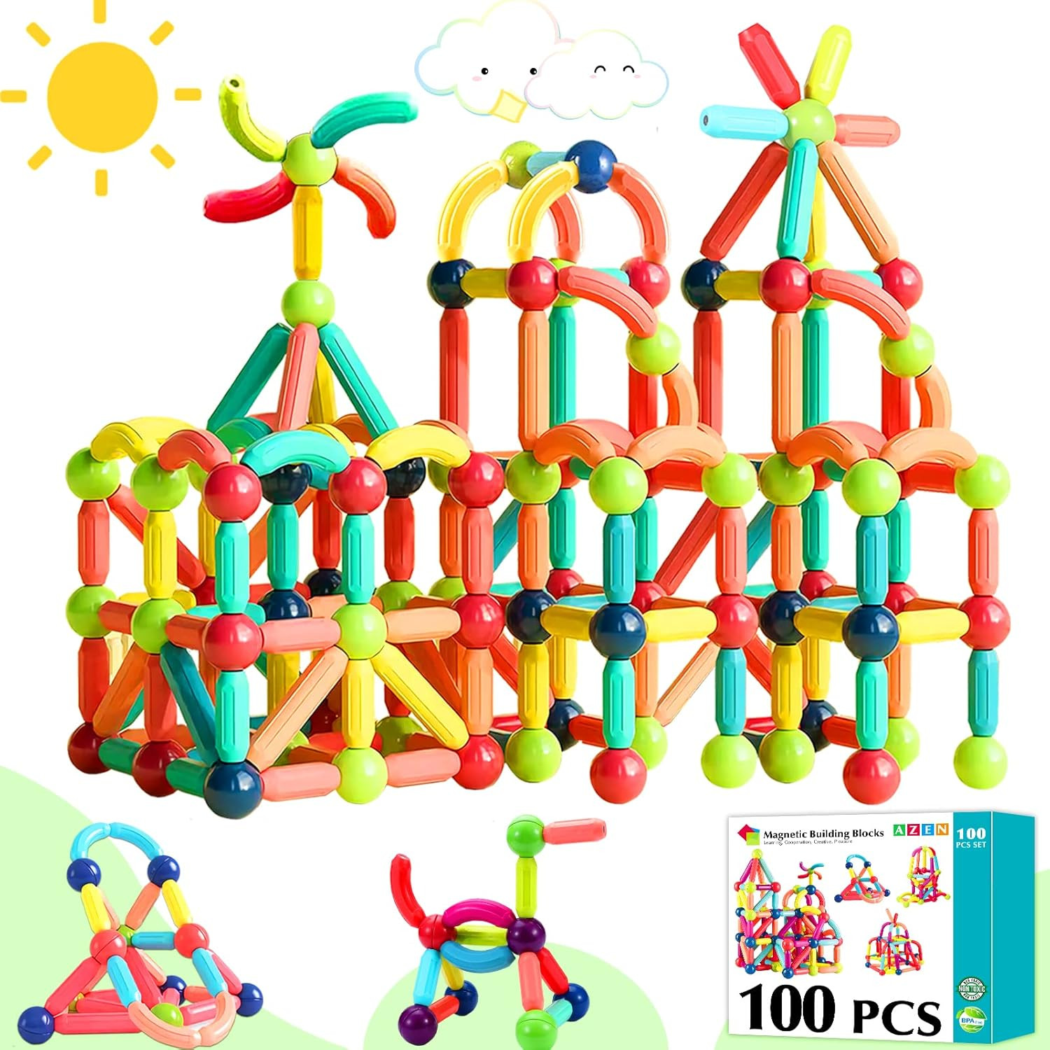 100PCS Magnetic Toys Building Blocks, Magnets for Kids 3 4 5 6 Year Old, Toddler Toys Age 2-4 for... | Amazon (US)