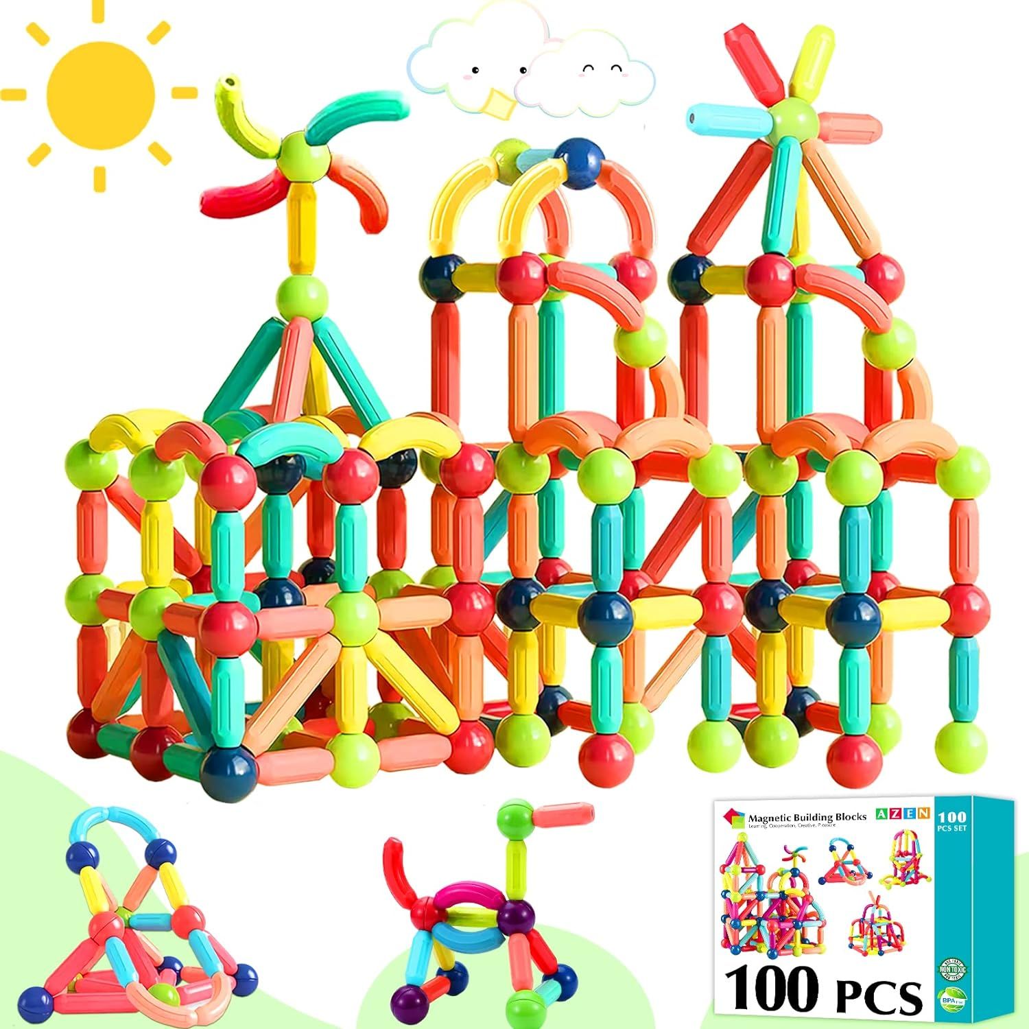 100PCS Magnetic Toys Building Blocks, Magnets for Kids 3 4 5 6 Year Old, Toddler Toys Age 2-4 for... | Amazon (US)