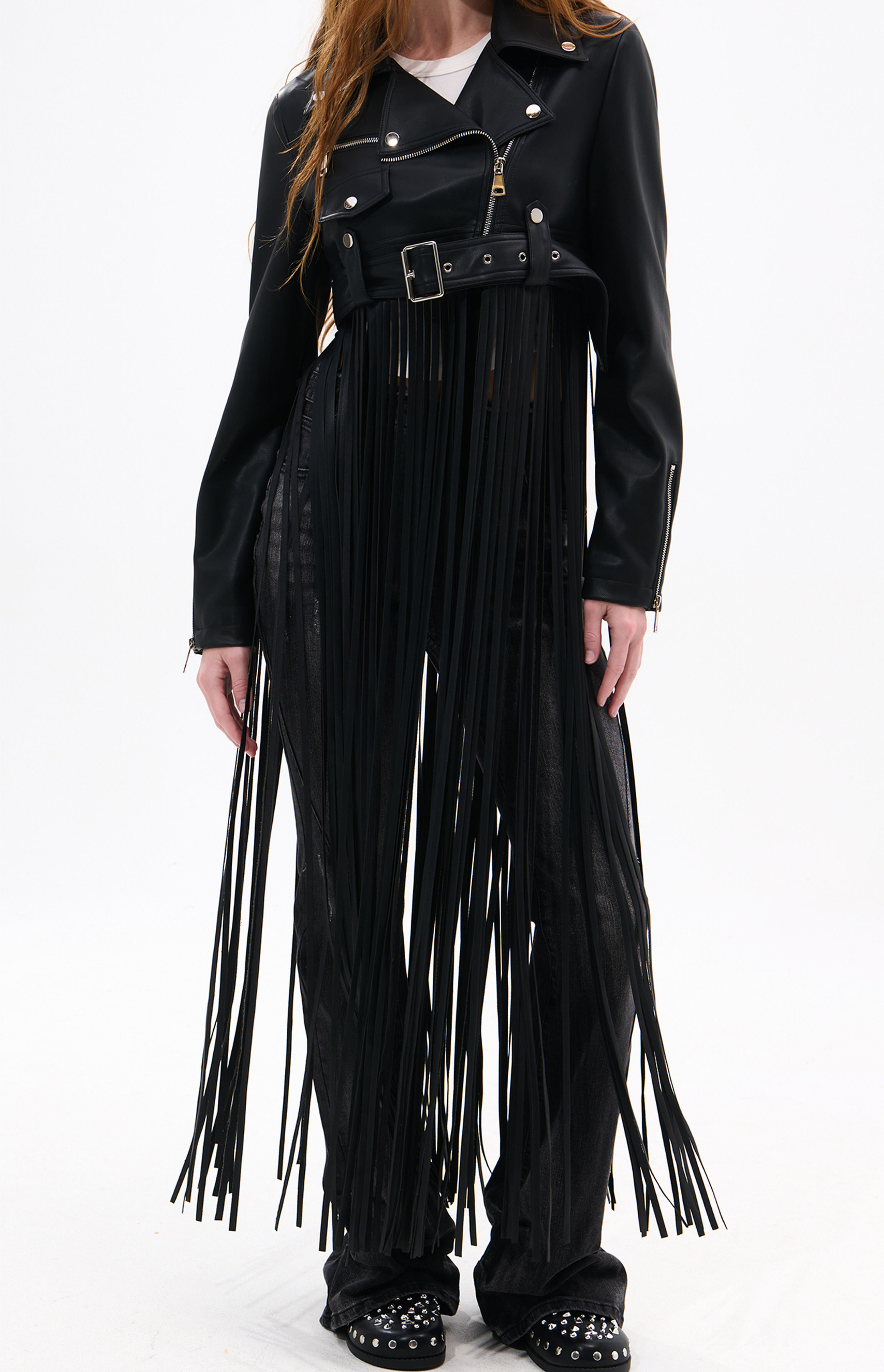 AZALEA WANG Coop Black Fringe Faux Leather Moto Jacket | PacSun