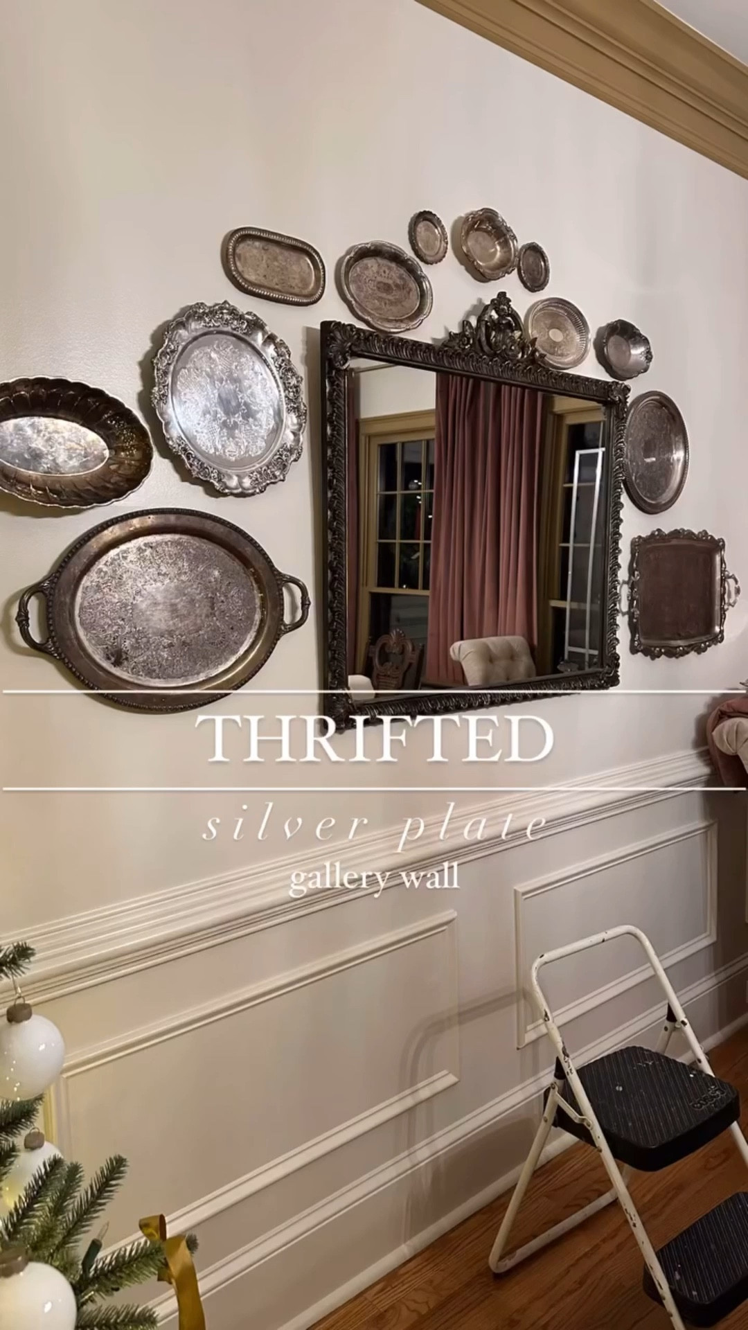 This is from last year that I forgot to share! I’m going to be doing the same thing this year, but I need to polish the silver because a lot of them have too much patina 😆 I’ll share that process!

I’ve been collecting silver plates and platters from the thirst store for about a year now, and my aunt gifted me a few that were her wedding gifts, and I knew they’d make a beautiful gallery wall around this mirror I found at the antique store. 

I love how it turned out!!! Command strips make this an easy, no damage way to hang them. I added mini Christmas wreaths and greenery swags with bows for some holiday cheer 🎄

What do you think? 🥰

#LTKHoliday #LTKSeasonal #LTKHome