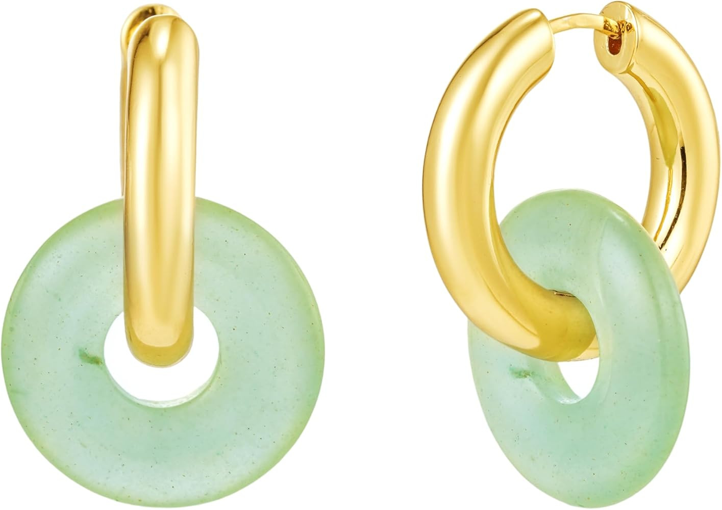 CAITLYNMINIMALIST Natural Jade Chunky 18K Gold Dangle Drop Bold Huggie Hoop Earrings for Women Gi... | Amazon (US)