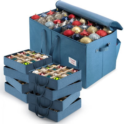 Hearth & Harbor Christmas Ornament Storage Box With 8 Inner Trays, Non-Woven Ornament Storage Container For 128 Holiday Ornaments or Decorations | Target