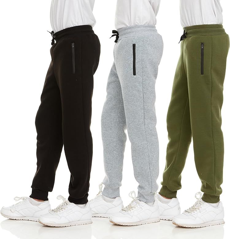 PURE CHAMP 3Pk Boys Sweatpants Fleece Athletic Workout Kids Clothes Boys Joggers with Zipper Pocket  | Amazon (US)