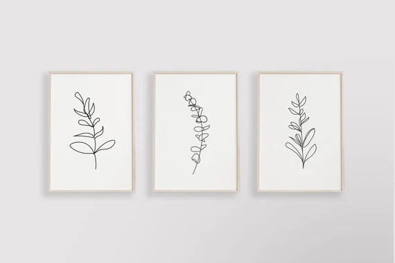 Line Art Prints, Set of 3, Botanical Prints, Printable Wall Art, One Line Drawing, Minimal Wall A... | Etsy (US)