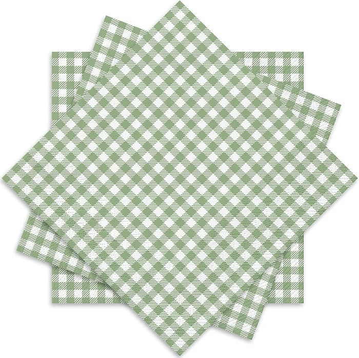 Whaline Sage Green Plaid Paper Napkins Checkered Disposable Dinner Napkins Decorative Luncheon Na... | Amazon (US)