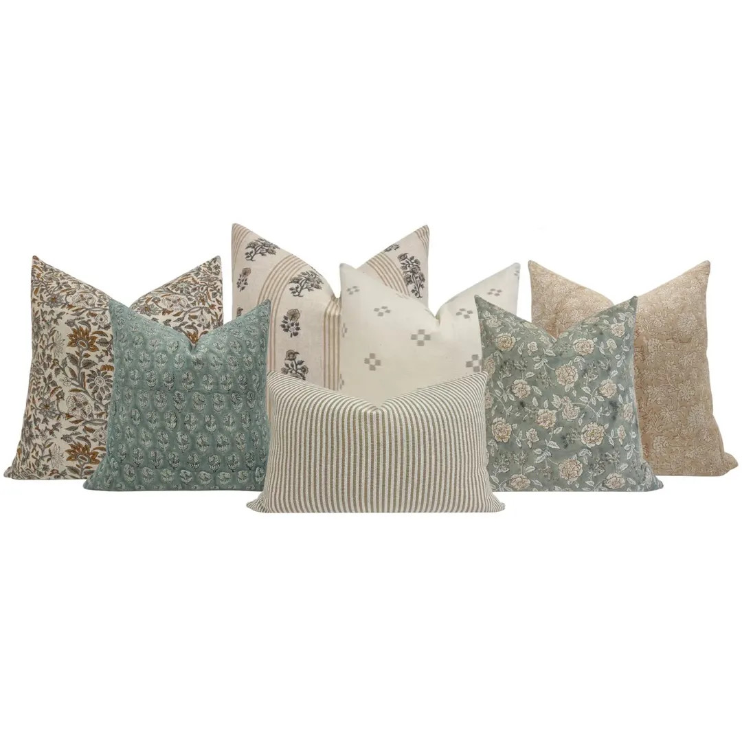 SOFA PILLOW COMBO || Set Of Seven Designer Pillow Covers, Neutral Pillow Combo, Sofa Pillow Combo... | Etsy (US)