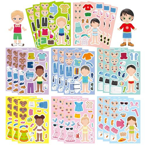 24 Sheets Make a Face and Dress Up Stickers for Girls Boys, Make Your Own Stickers for Kids Toddlers, Preschool Children Crafts Party Favor, Rewards, Art Craft, Birthday Gift | Amazon (US)