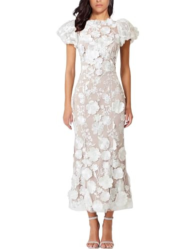 Women's 3D Floral Embroidery Dress Ruffle Sleeve Fishtail Lace Bodycon Party Cocktail Mini Dress | Amazon (US)