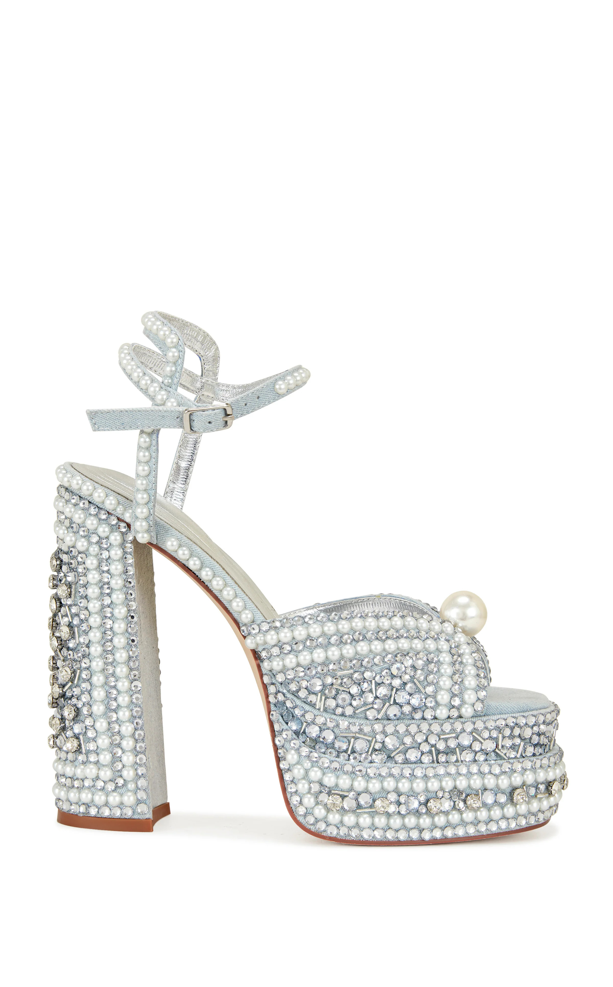SOMETHINGBLUE-BLUE PEARL PLATFORM SANDAL | Azalea Wang