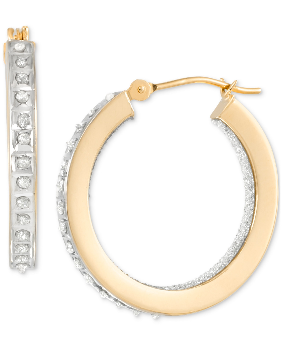 Macy's Diamond Accent Fascination Inside Glitter Hoop Earrings in 10k White Gold or Yellow Gold - Yellow Gold | Macy's
