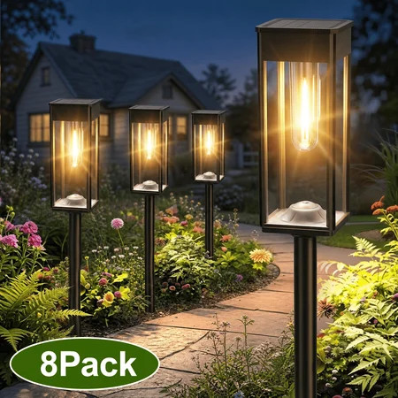 8 Pack Solar Lights Outdoor Waterproof, 23.9 in Solar Pathway Lights with Up to 14H Runtime, Warm White Landscape Lighting for Garden Yard Walkway | Walmart (US)
