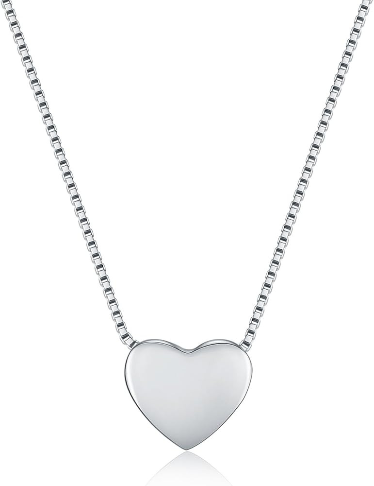 WRISTCHIE 925 Sterling Silver Tiny Minimalism Floating Heart Necklace 17.5" (Silver) | Amazon (US)
