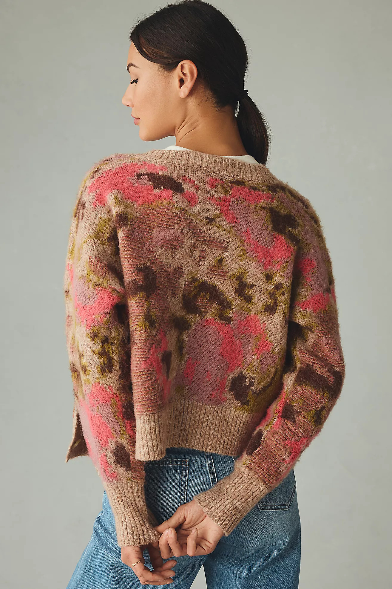 By Anthropologie Textured Crewneck Cardigan Sweater | Anthropologie (US)