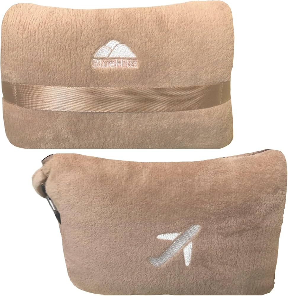BlueHills Travel Blanket Pillow in Mini Soft Case Premium Plush Airplane Blanket in Soft Bag Comp... | Amazon (US)