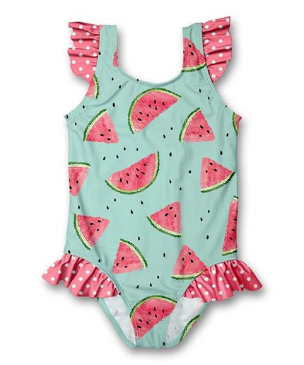 Millie Loves Lily Mint & Pink Watermelon Ruffle-Accent One-Piece - Infant, Toddler & Girls | Zulily