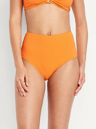 High-Waisted Textured Bikini Swim Bottoms | Old Navy (US)