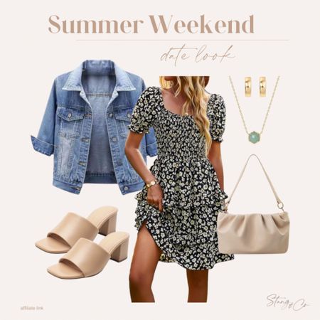 Summer date night outfit inspiration! I own this dress in another pattern and it’s so cute! I’ve paired it with a denim jacket, nude low heel slides, a nude shoulder bag, green stone necklace, and mini gold hoops.

Ootd, date night, bridal shower, baby shower, summer outfit, spring outfit, amazon fashion, mini dress, tall friendly dress

#ltkfindsunder50

#LTKStyleTip #LTKShoeCrush