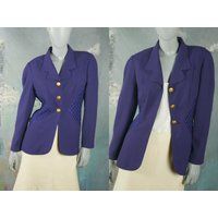 1980S Blue Blazer, French Vintage Indigo Princess Diana Style Elegant Jacket W Padded Shoulders & Go | Etsy (US)