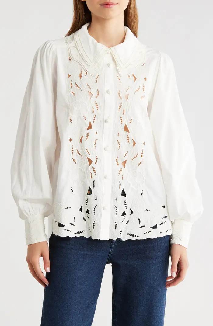 Embroidered Eyelet Puff Sleeve Button-Up Shirt | Nordstrom