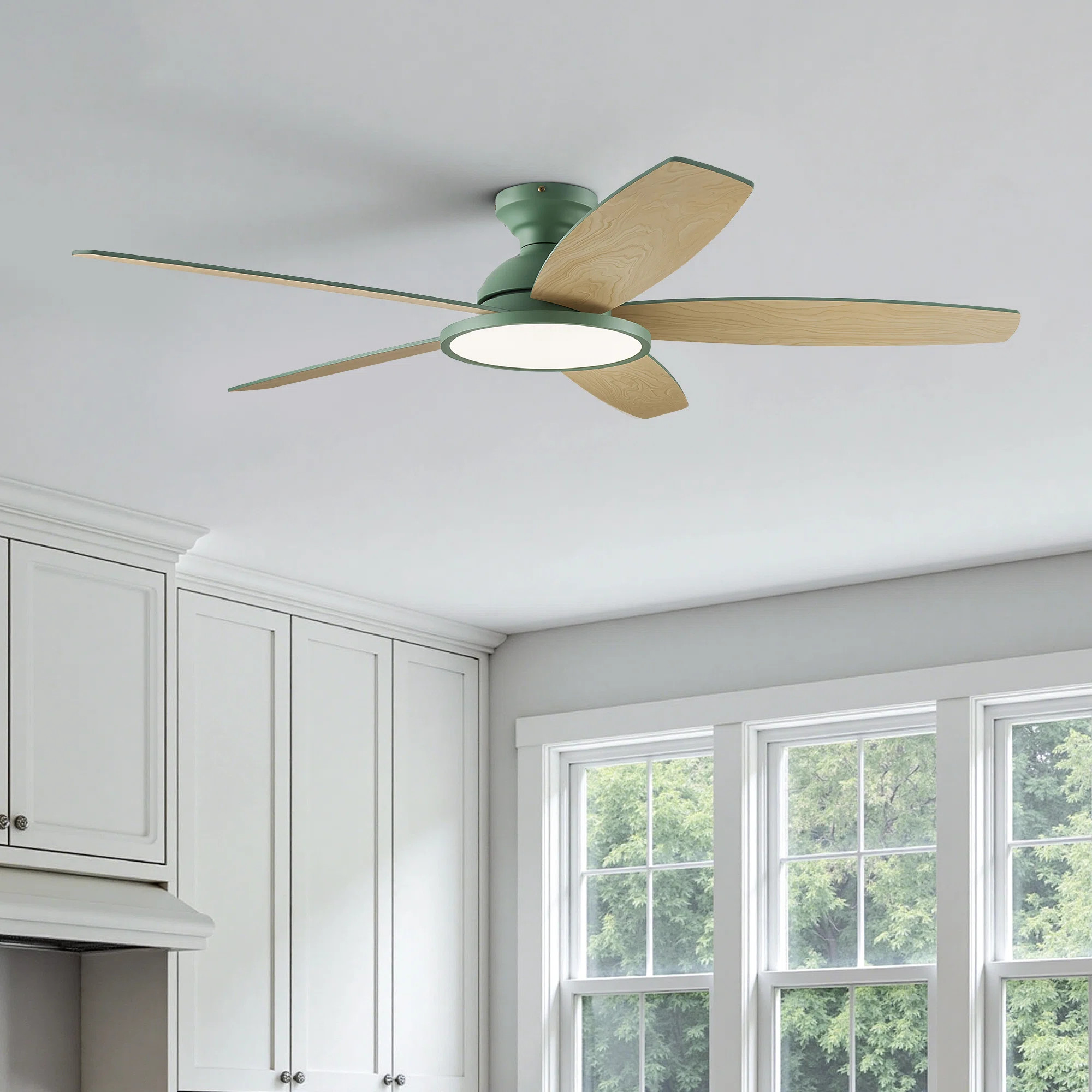 Low Profile 5 - Blade Flush Mount Small Room Ceiling Fan with LED Light and Remote | Wayfair North America