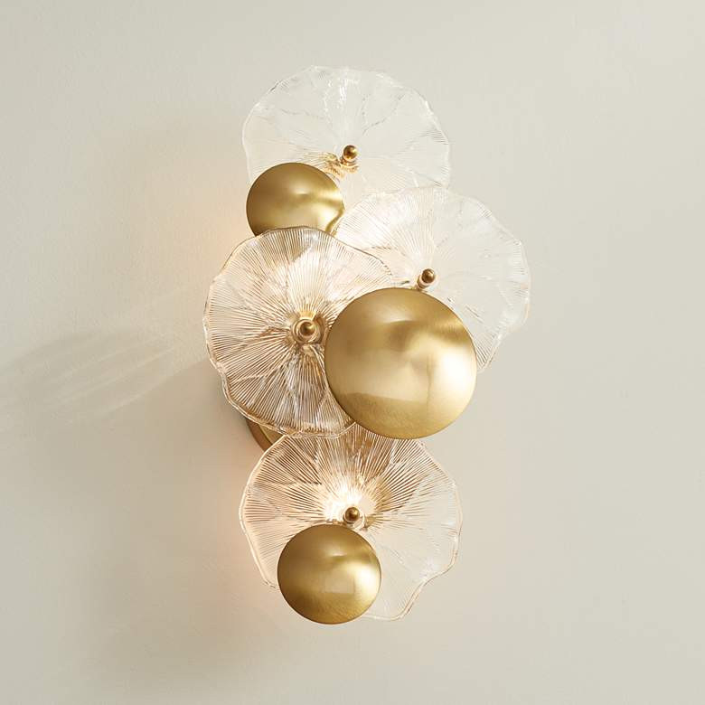 Possini Euro Filoli 16" High Gold Plated 2-Light Wall Sconce | Lamps Plus