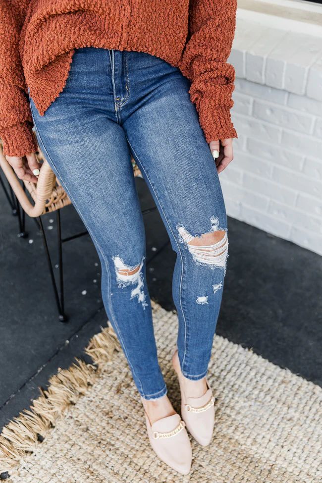 Jody Medium Wash Distressed Skinny Jeans | The Pink Lily Boutique