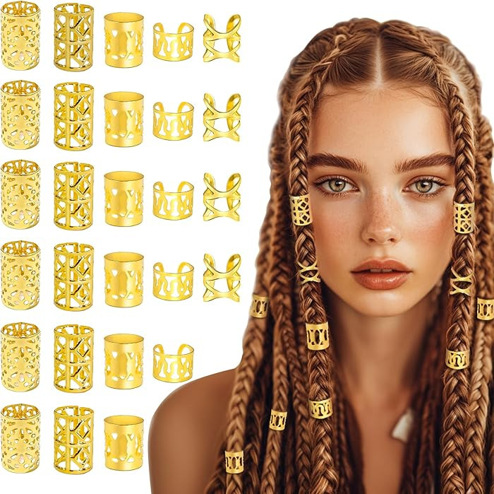 TLAZZ 100PCS Gold Hair Jewelry for Braids Accessories, Metal Hair Dreadlock Jewelry, Braids Rings... | Amazon (US)