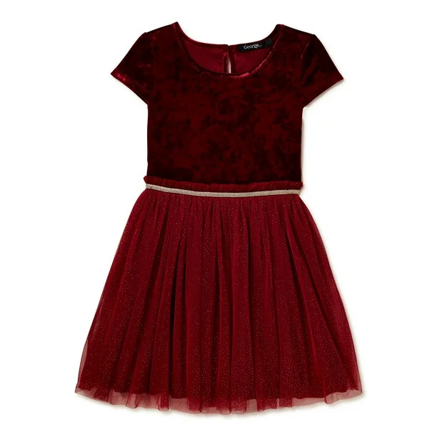George Girls Velour Glitter Mesh Tutu Dress, Sizes 4-16 - Walmart.com | Walmart (US)
