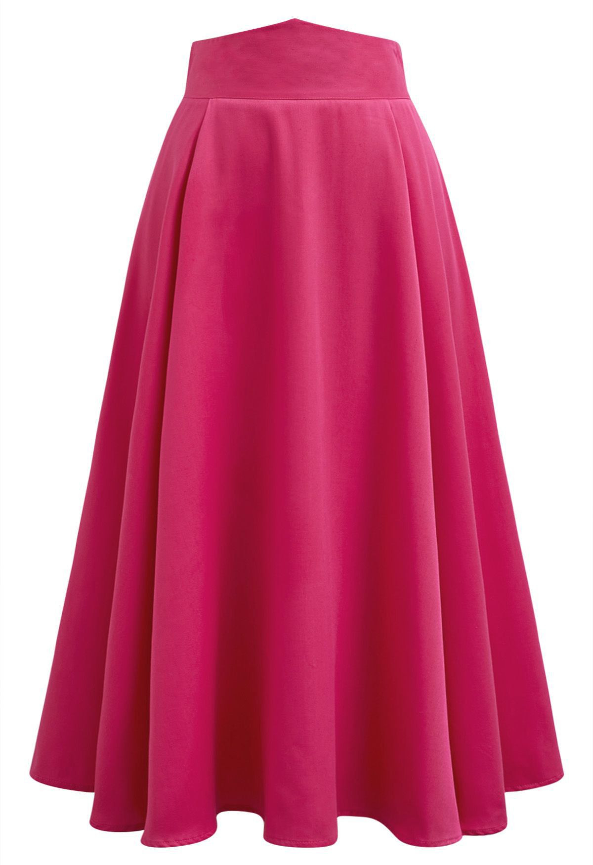 Solid Hot Pink High-Waist A-Line Midi Skirt | Chicwish