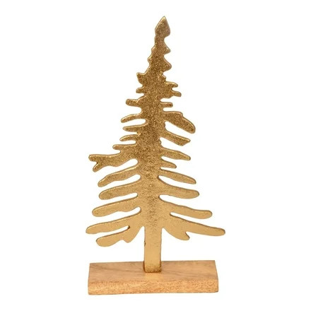 Aluminum Cast Decorative Tree with Wood Base Christmas Tabletop Decoration, Gold, 12.5", by Holid... | Walmart (US)