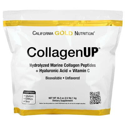 California Gold Nutrition, CollagenUP®, Hydrolyzed Marine Collagen Peptides with Hyaluronic Acid and Vitamin C, Unflavored, 2.2 lb (1 kg) | iHerb