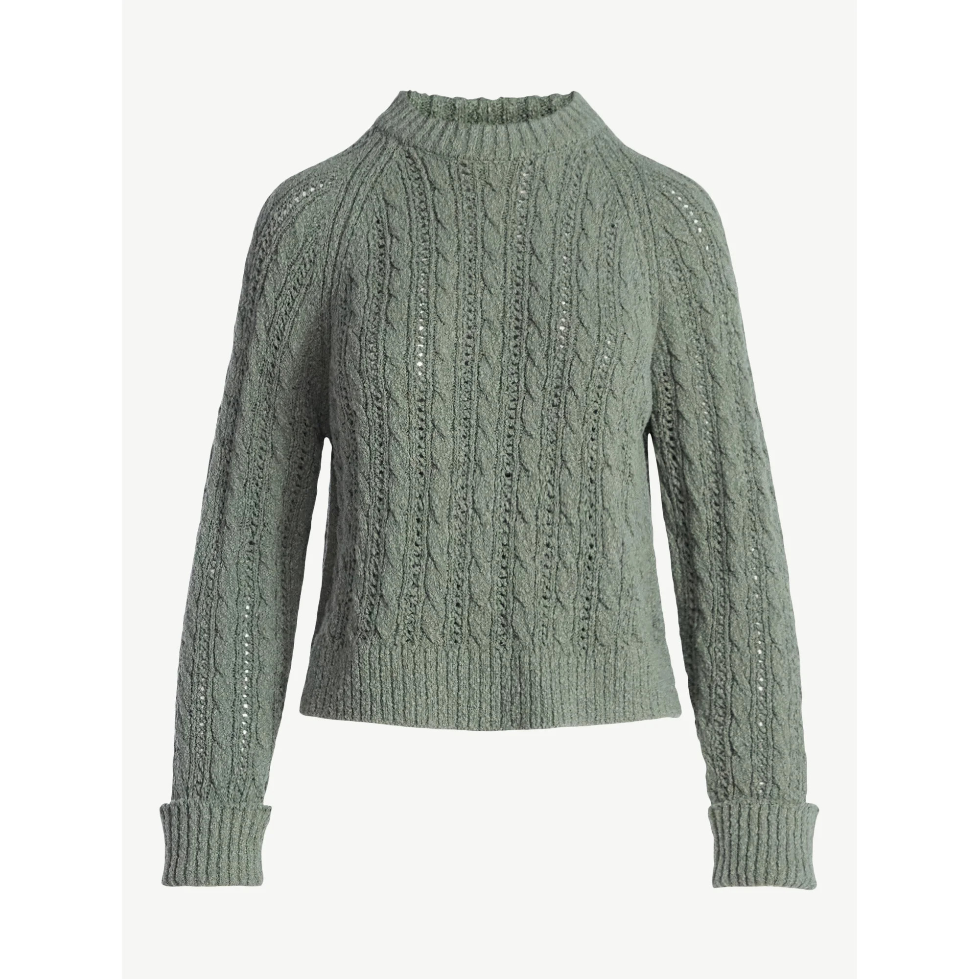 Scoop Women's and Women's Plus Cable Knit Raglan Sweater, Midweight, Sizes XS-XXL | Walmart (US)