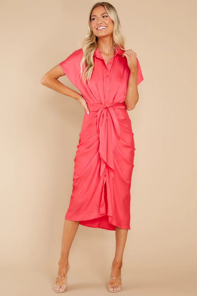 Elegant Edge Hot Pink Midi Dress | Red Dress 