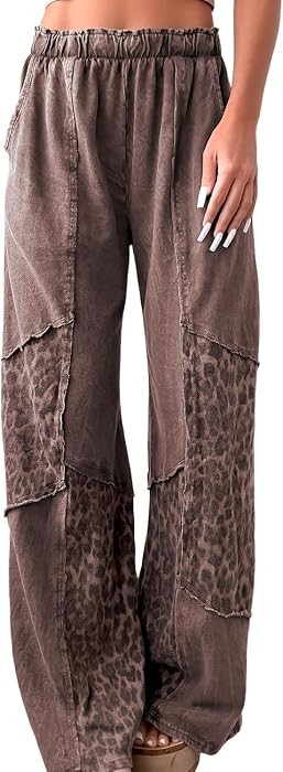 SELINK Women Patchwork Wide Leg Leopard Pants with Pockets | Amazon (US)