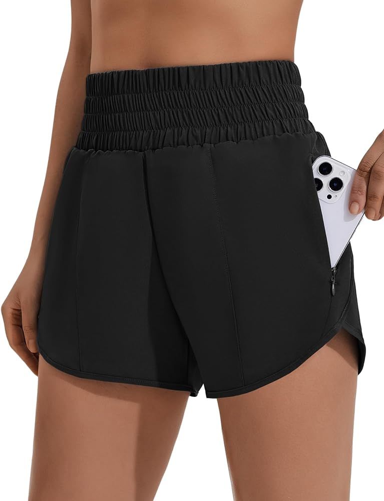 PINSPARK Womens Athletic Shorts for Gym Workout Running Short with High Waisted Zip Pockets | Amazon (US)