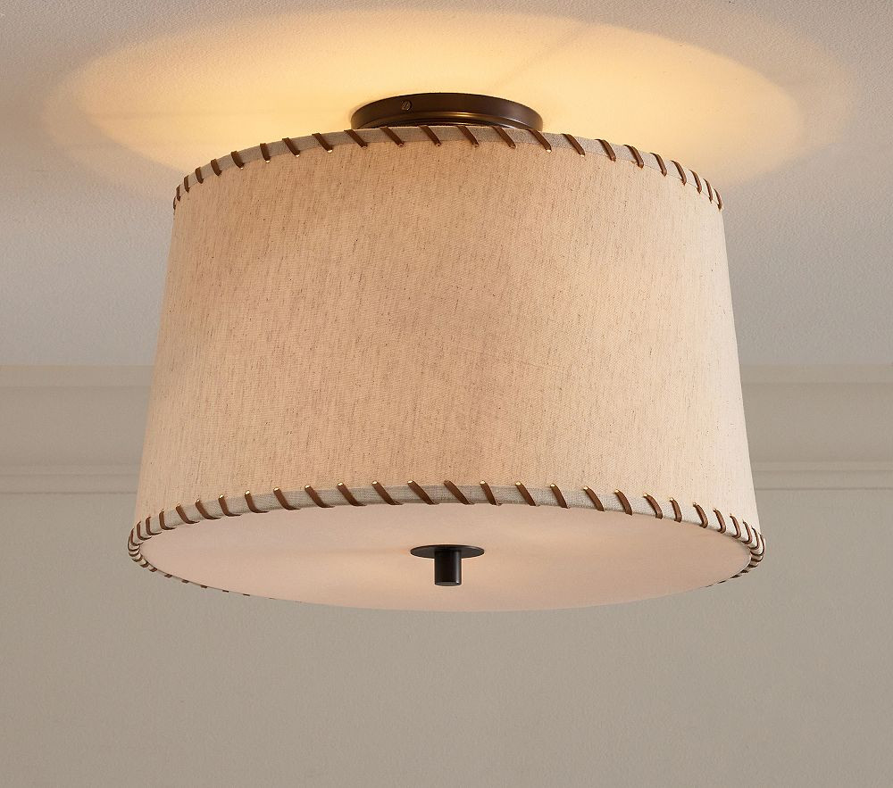 Linen and Leather Flush Mount (17") | Pottery Barn Kids